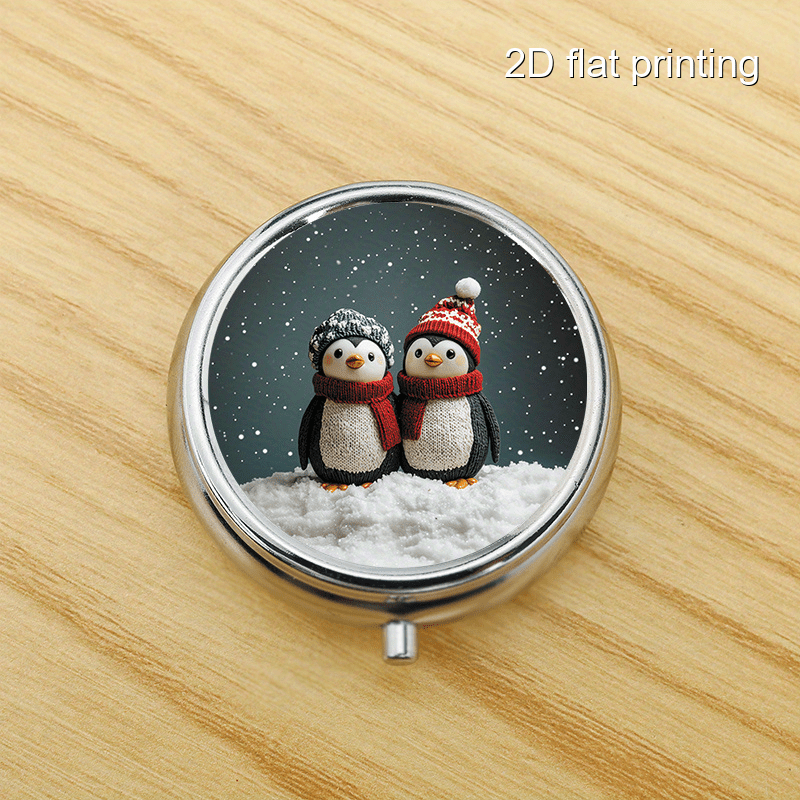 Travel Accessories As Gifts - Kış Pengueni 7 Desenli Yuvarlak Kutu,